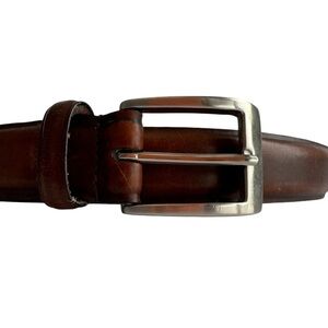 Landes Leather Belt Mens L Medium Brown Silver Toned Buckle Quality Professional